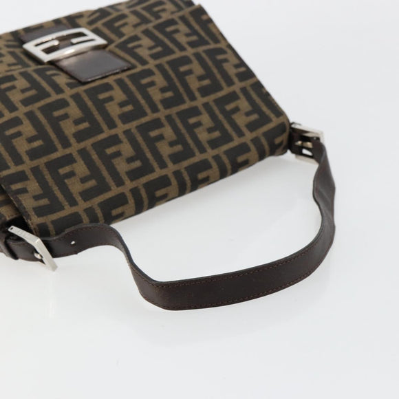 FENDI Zucca Canvas Mamma Baguette Shoulder Bag Black Brown Auth 179280A