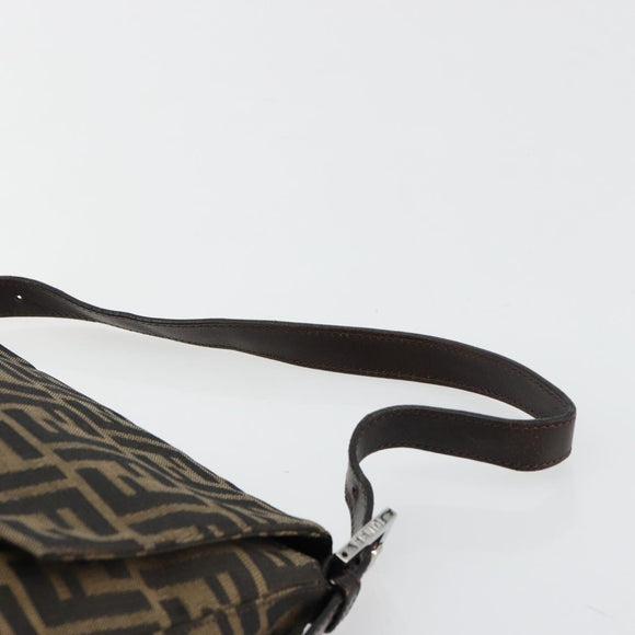 FENDI Zucca Canvas Mamma Baguette Shoulder Bag Black Brown Auth 179280A