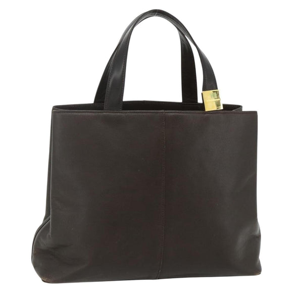 BURBERRY Hand Bag Leather Brown Gold Auth 179281A