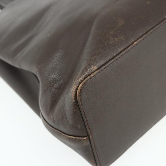 BURBERRY Hand Bag Leather Brown Gold Auth 179281A