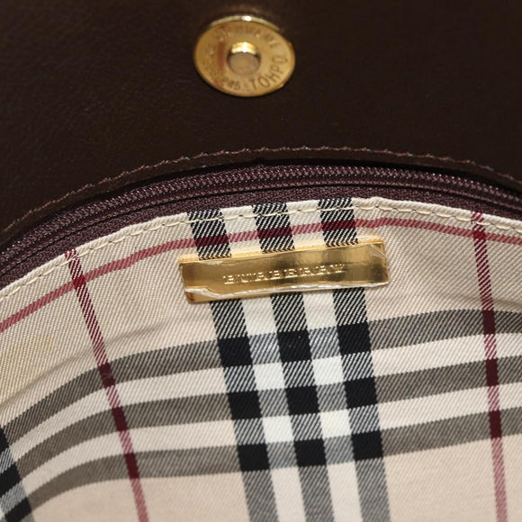 BURBERRY Hand Bag Leather Brown Gold Auth 179281A