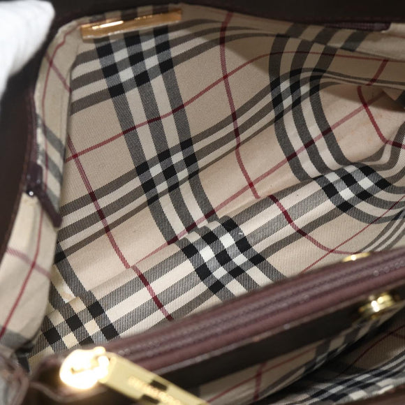 BURBERRY Hand Bag Leather Brown Gold Auth 179281A