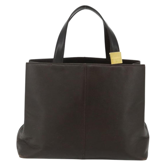 BURBERRY Hand Bag Leather Brown Gold Auth 179281A