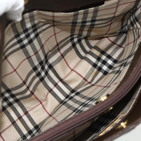 BURBERRY Hand Bag Leather Brown Gold Auth 179281A