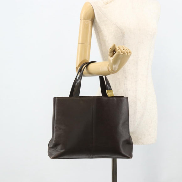 BURBERRY Hand Bag Leather Brown Gold Auth 179281A