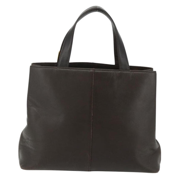 BURBERRY Hand Bag Leather Brown Gold Auth 179281A