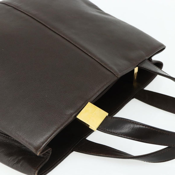 BURBERRY Hand Bag Leather Brown Gold Auth 179281A