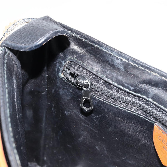 CELINE Shoulder Bag Leather Black Gold Auth 179287