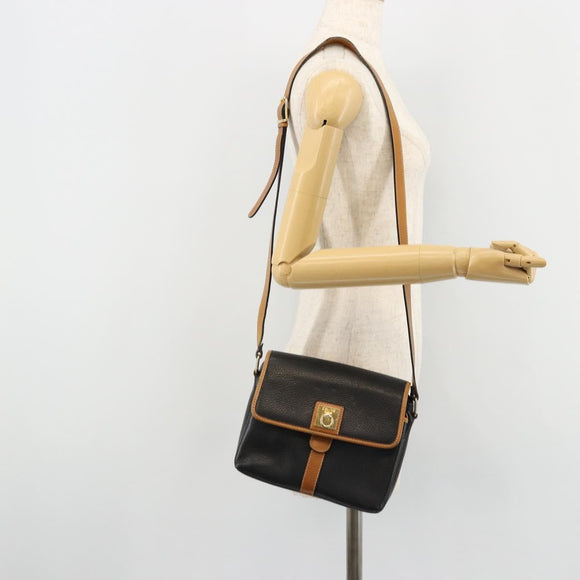 CELINE Shoulder Bag Leather Black Gold Auth 179287