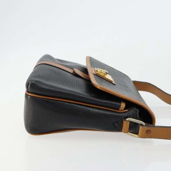 CELINE Shoulder Bag Leather Black Gold Auth 179287