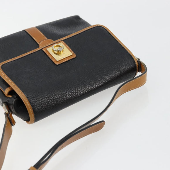 CELINE Shoulder Bag Leather Black Gold Auth 179287