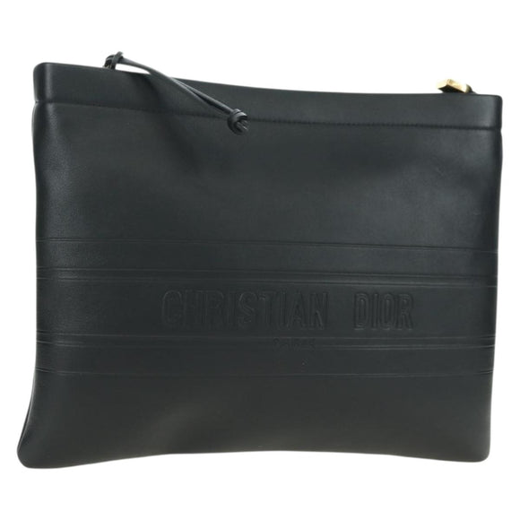 Christian Dior Clutch Bag Leather Black Gold Auth 179292M