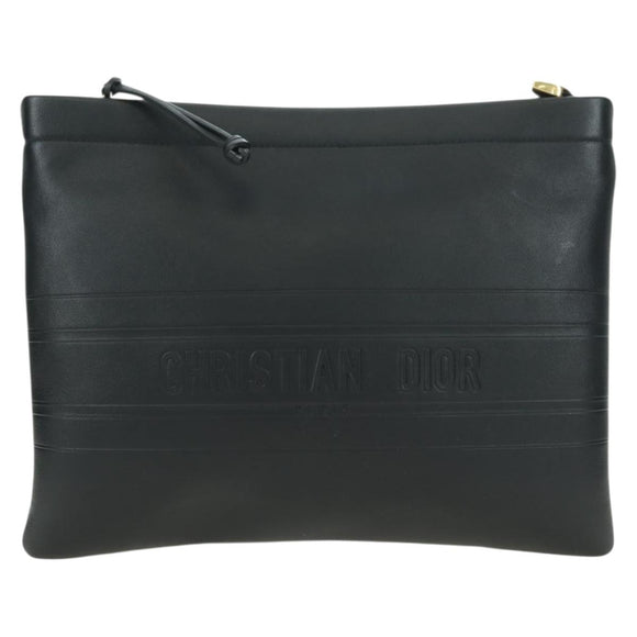 Christian Dior Clutch Bag Leather Black Gold Auth 179292M