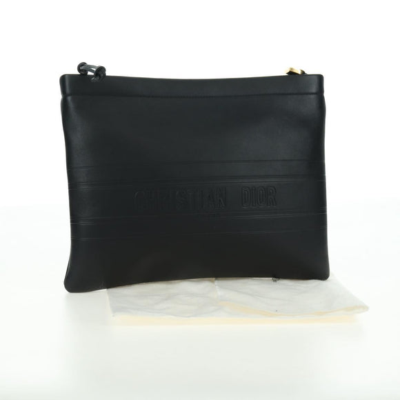 Christian Dior Clutch Bag Leather Black Gold Auth 179292M