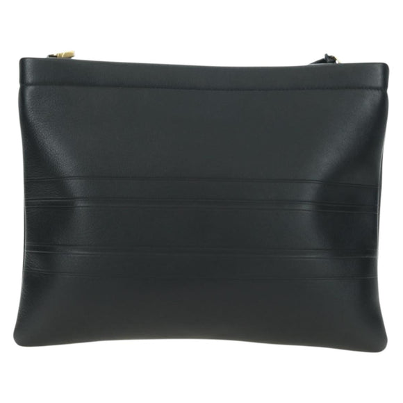 Christian Dior Clutch Bag Leather Black Gold Auth 179292M