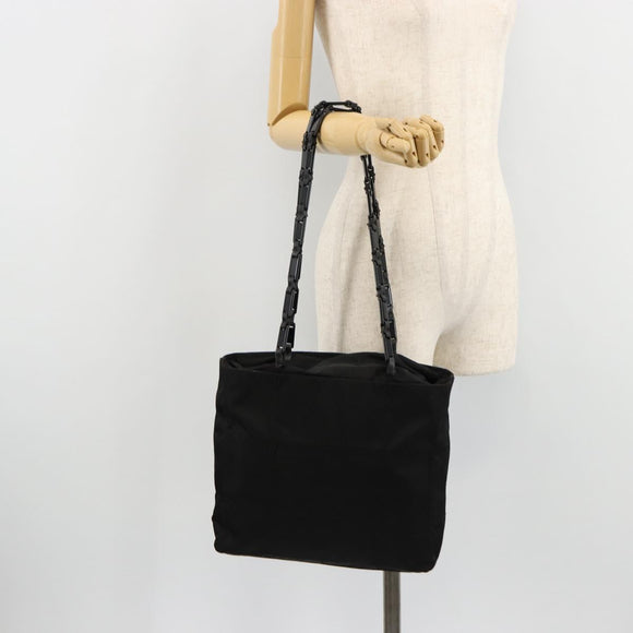PRADA Chain Shoulder Bag Nylon Black Silver Auth 179294