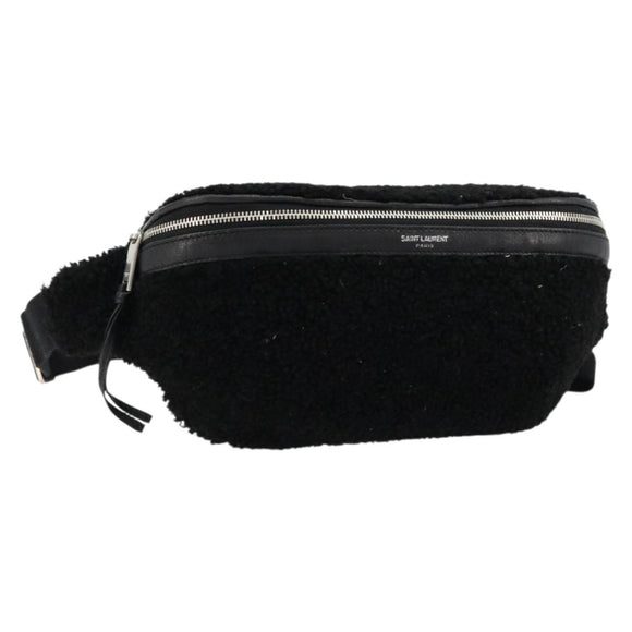 SAINT LAURENT Bore Waist bag Cotton Black Silver Auth 179295A