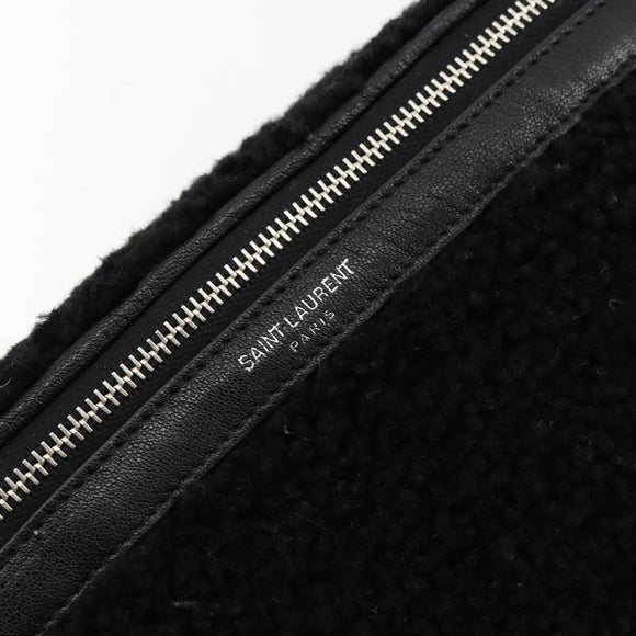 SAINT LAURENT Bore Waist bag Cotton Black Silver Auth 179295A