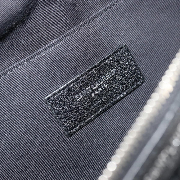 SAINT LAURENT Bore Waist bag Cotton Black Silver Auth 179295A