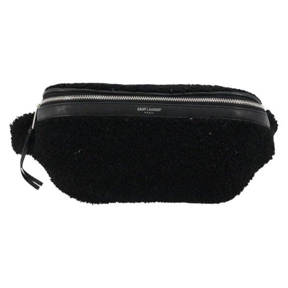 SAINT LAURENT Bore Waist bag Cotton Black Silver Auth 179295A
