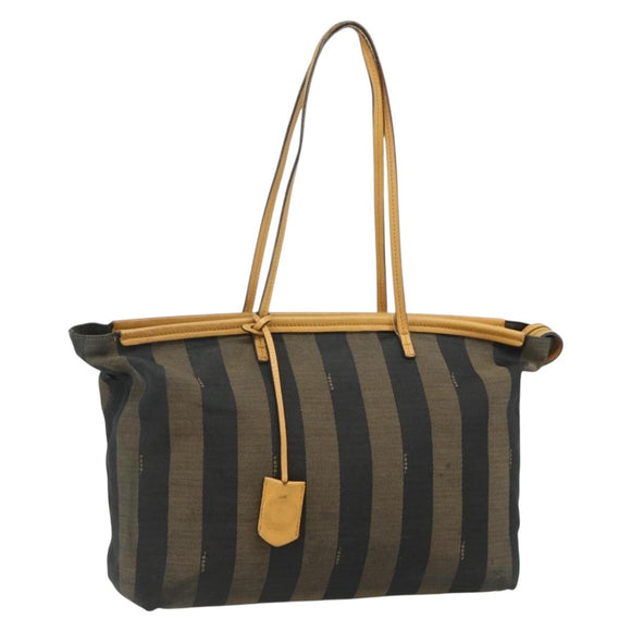 FENDI Pecan Canvas Tote Bag Brown Black Auth 179296