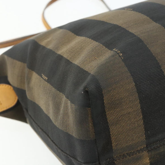 FENDI Pecan Canvas Tote Bag Brown Black Auth 179296