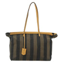 FENDI Pecan Canvas Tote Bag Brown Black Auth 179296-2