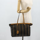 FENDI Pecan Canvas Tote Bag Brown Black Auth 179296-22
