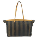 FENDI Pecan Canvas Tote Bag Brown Black Auth 179296-3