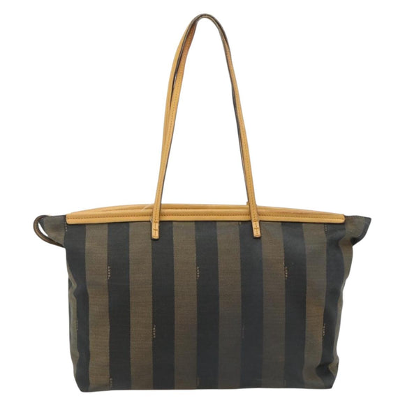 FENDI Pecan Canvas Tote Bag Brown Black Auth 179296