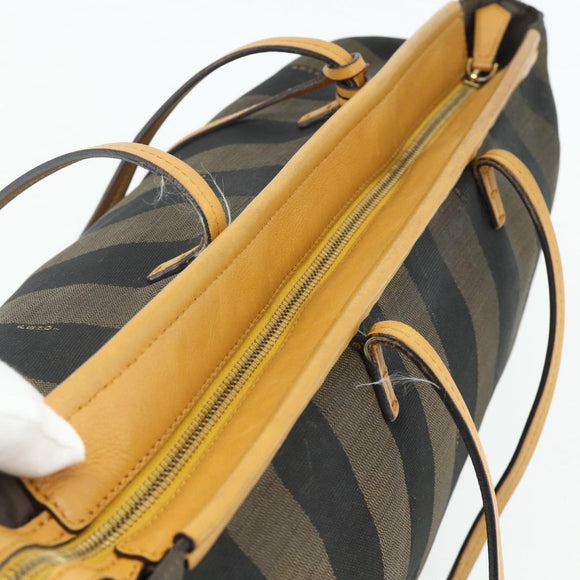 FENDI Pecan Canvas Tote Bag Brown Black Auth 179296