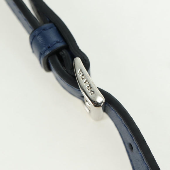 PRADA Shoulder Bag Leather 2way Navy Silver Auth 179301M