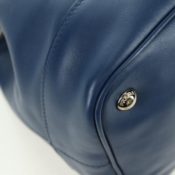 PRADA Shoulder Bag Leather 2way Navy Silver Auth 179301M