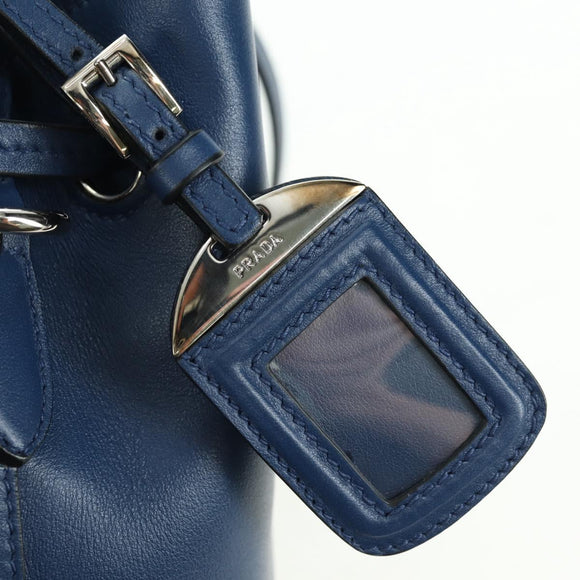 PRADA Shoulder Bag Leather 2way Navy Silver Auth 179301M
