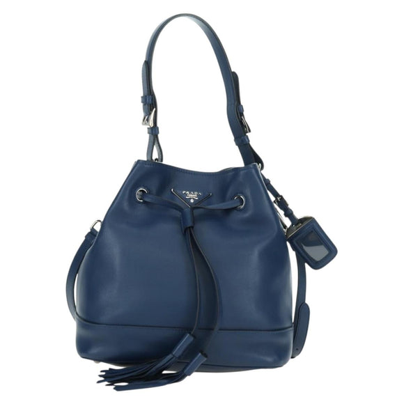 PRADA Shoulder Bag Leather 2way Navy Silver Auth 179301M