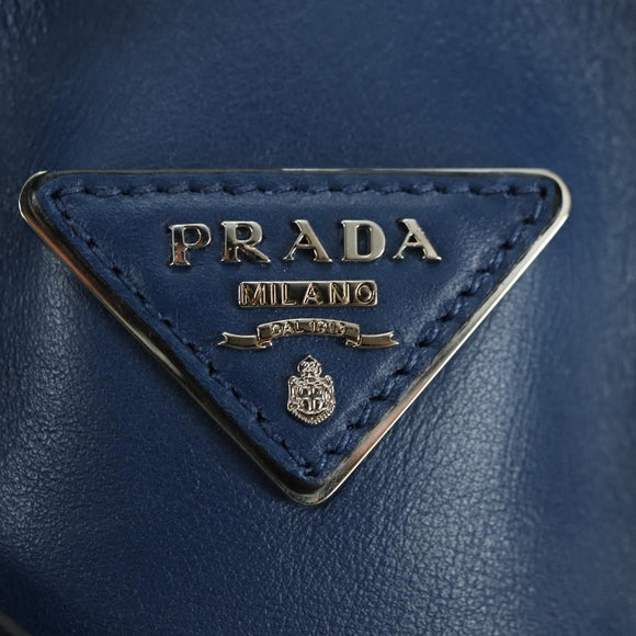 PRADA Shoulder Bag Leather 2way Navy Silver Auth 179301M