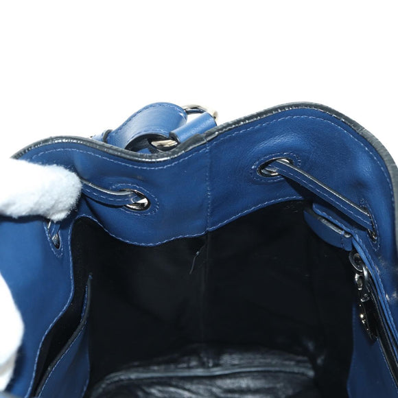 PRADA Shoulder Bag Leather 2way Navy Silver Auth 179301M