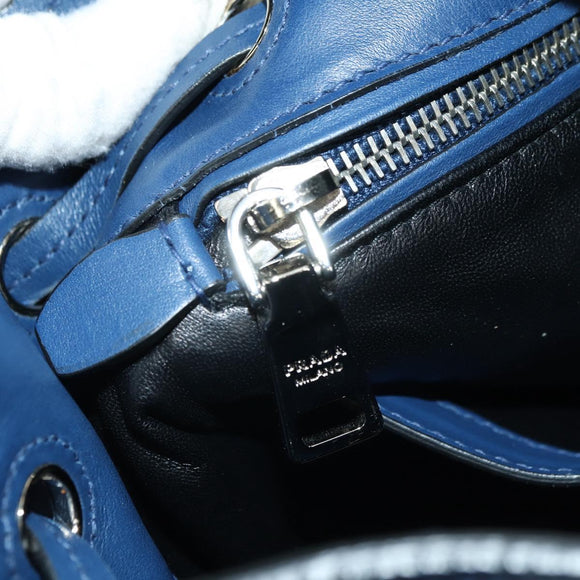 PRADA Shoulder Bag Leather 2way Navy Silver Auth 179301M