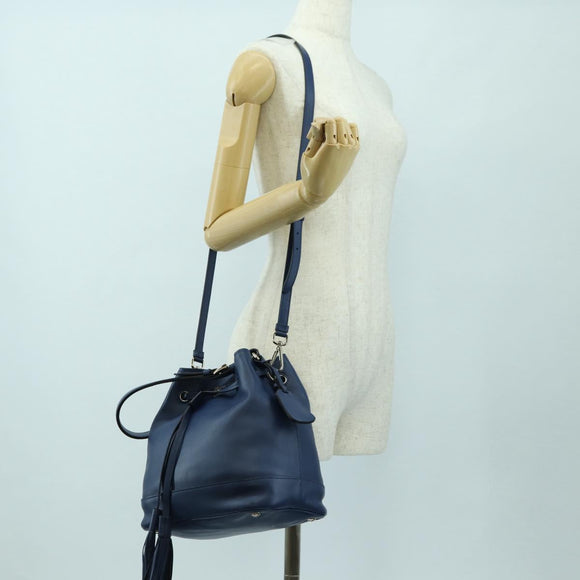 PRADA Shoulder Bag Leather 2way Navy Silver Auth 179301M