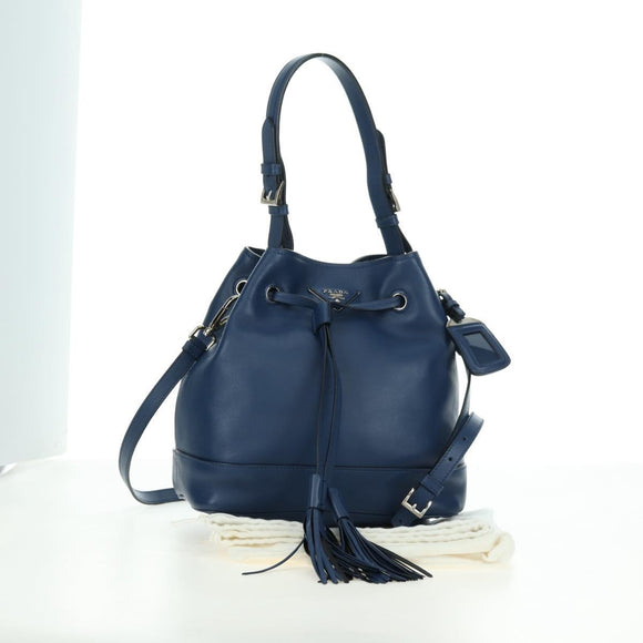 PRADA Shoulder Bag Leather 2way Navy Silver Auth 179301M