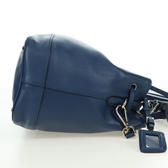 PRADA Shoulder Bag Leather 2way Navy Silver Auth 179301M