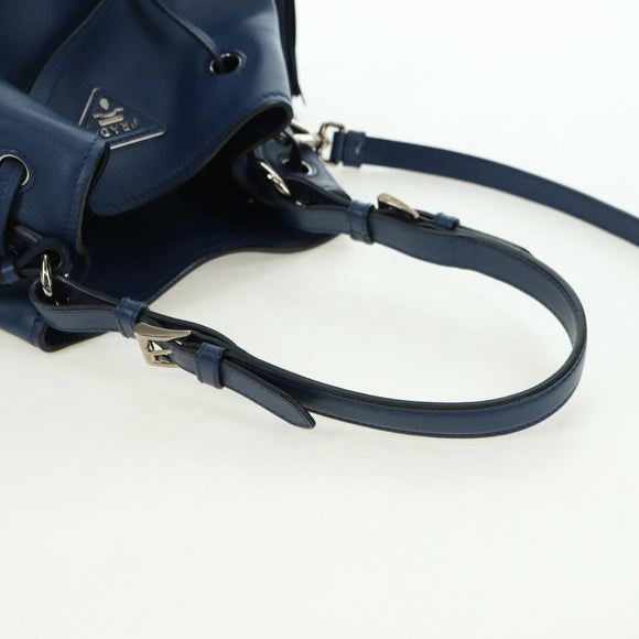 PRADA Shoulder Bag Leather 2way Navy Silver Auth 179301M