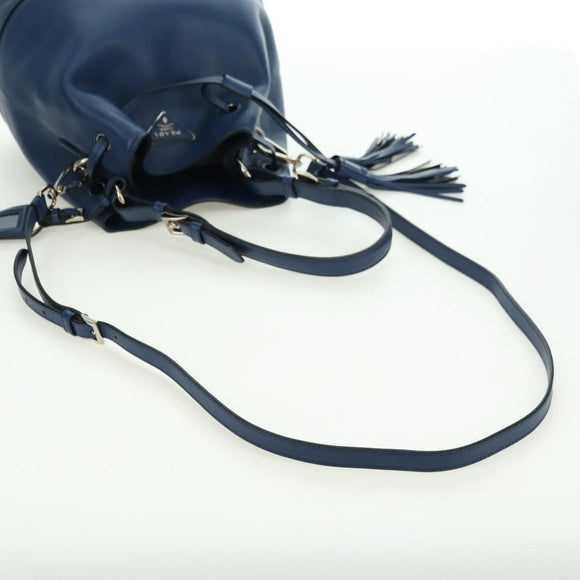PRADA Shoulder Bag Leather 2way Navy Silver Auth 179301M