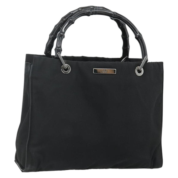 GUCCI Bamboo Hand Bag Nylon Black Silver 002 1016 Auth 179302