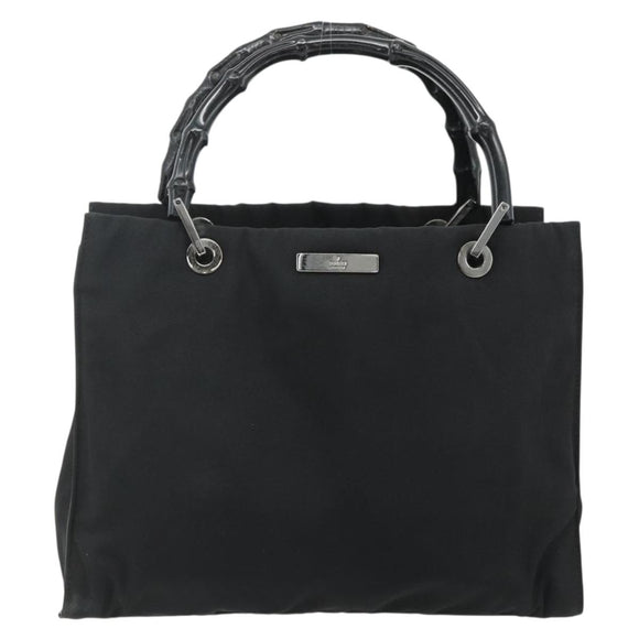 GUCCI Bamboo Hand Bag Nylon Black Silver 002 1016 Auth 179302