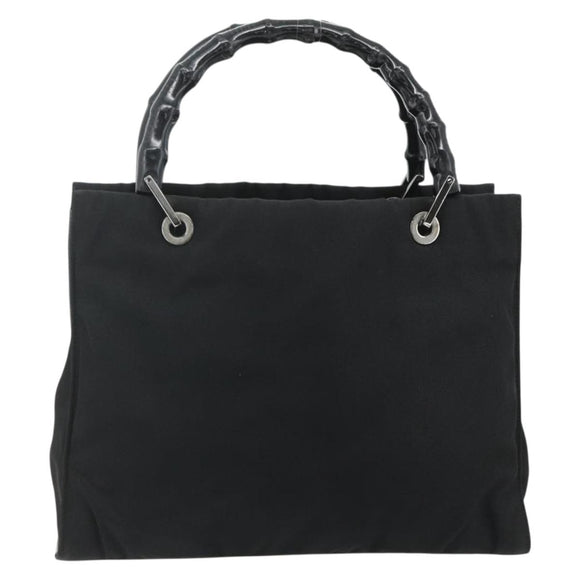GUCCI Bamboo Hand Bag Nylon Black Silver 002 1016 Auth 179302