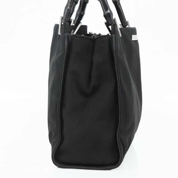 GUCCI Bamboo Hand Bag Nylon Black Silver 002 1016 Auth 179302