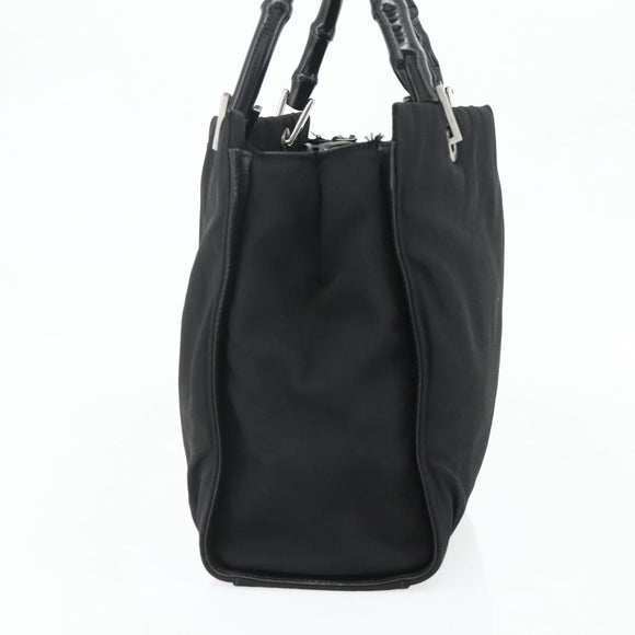 GUCCI Bamboo Hand Bag Nylon Black Silver 002 1016 Auth 179302