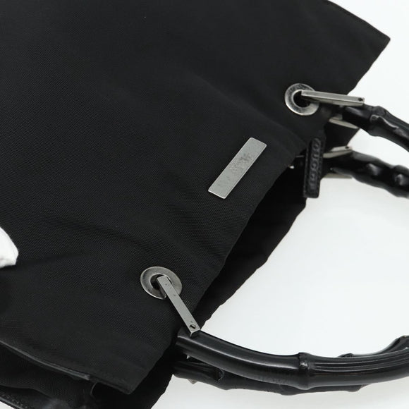 GUCCI Bamboo Hand Bag Nylon Black Silver 002 1016 Auth 179302