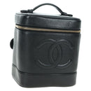 CHANEL Vanity Hand Bag Caviar Skin Black Gold CC Auth 179303SAV-1